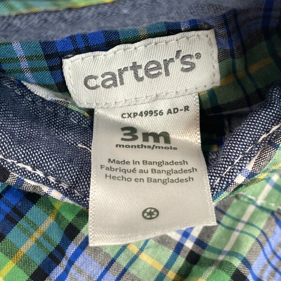 Carters Baby Boys Green & Blue Plaid Button-Up Bodysuit Size 3M - New - Picture 6 of 8
